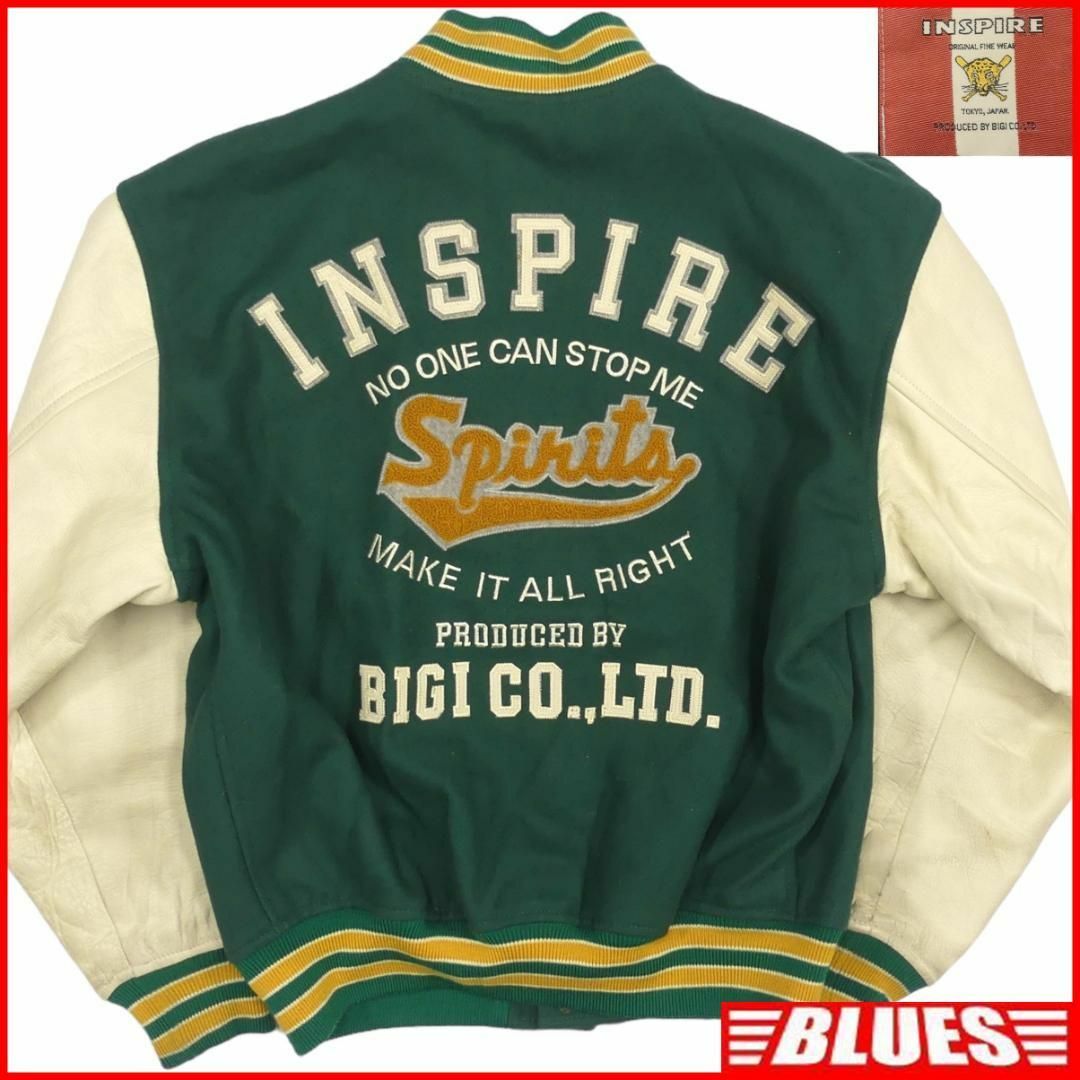 MEN'S BIGI - BIGI ビギ スタジャン 古着 レザー 本革 L ウール 緑