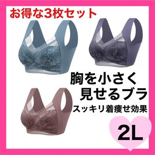 胸を小さく見せるブラ 美胸 シームレスブラ ストレッチ ノンワイヤー　着痩せ (ブラ)