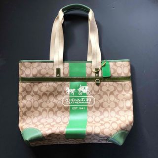 コーチ(COACH)のCOACH シグネチャー トートバッグ　グリーン　used(トートバッグ)