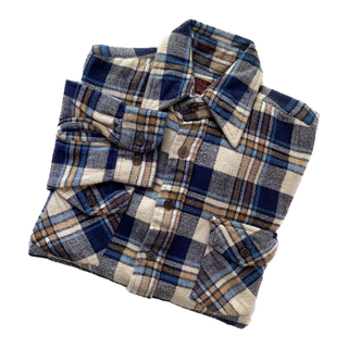 ヴィンテージ(VINTAGE)の最高の配色 80s アメリカ古着 フランネルシャツ M相当 ブルー系 ビンテージ(シャツ)