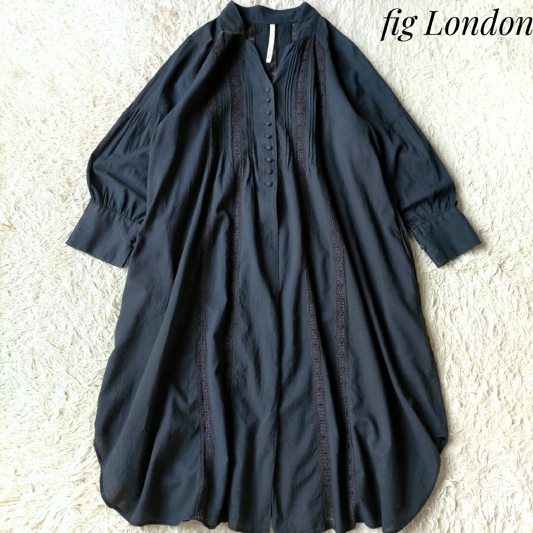 fig London(フィグロンドン)の【フィグロンドン】コットンボイルワンピース Dorothy レース ネイビー レディースのワンピース(ロングワンピース/マキシワンピース)の商品写真