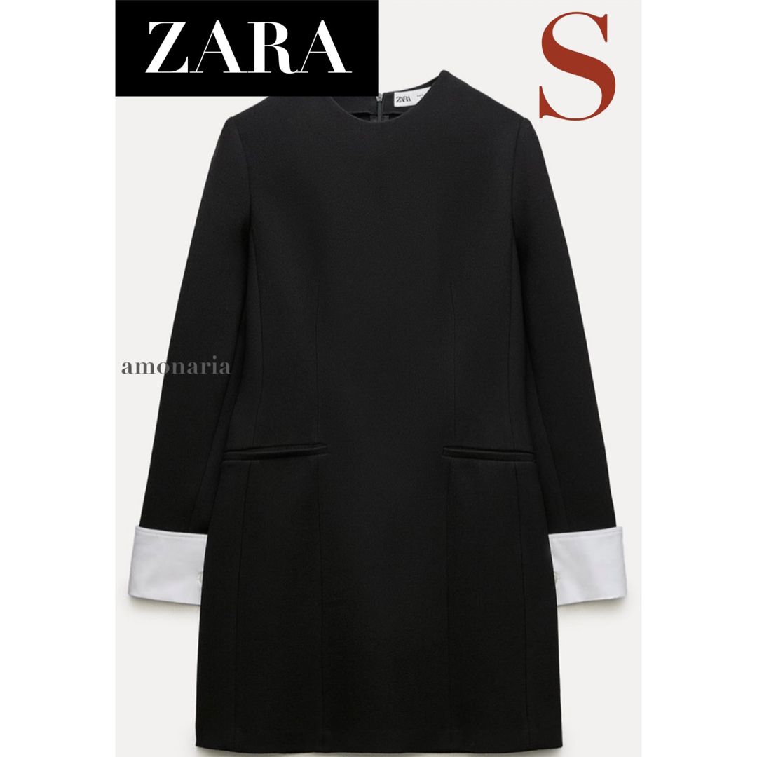 ZARA(ザラ)の【新品】ZARA マッチングカフスワンピース　ワンピース　ミニワンピース　ミニ丈 レディースのワンピース(ミニワンピース)の商品写真