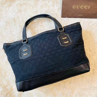 グッチ(Gucci)のレア美品＊GUCCI トート ハンドバッグ gg 肩掛け レザー A4 PC 黒(ハンドバッグ)