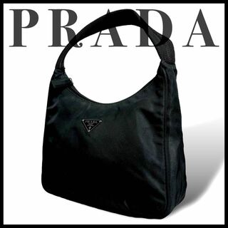 プラダ(PRADA)の極美品✨プラダ ハンドバッグ ワンショルダー ホーボー 三角ロゴ ブラック(ハンドバッグ)
