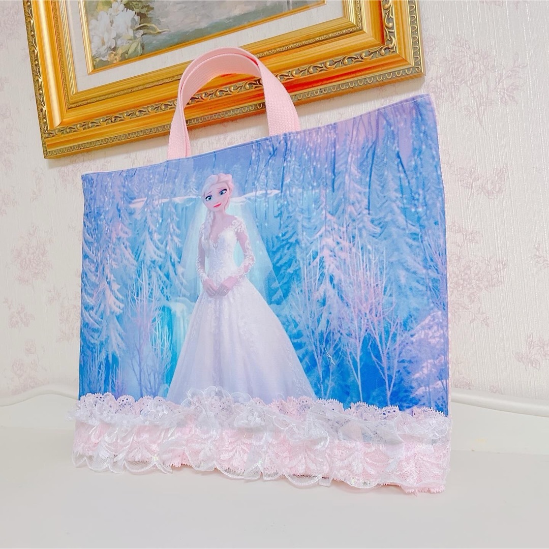 レッスンバッグ　エルサ　シューズ　バッグ　プリンセス　トート　女の子　上履き ハンドメイドのキッズ/ベビー(バッグ/レッスンバッグ)の商品写真