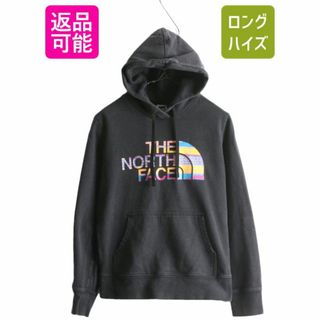 ザノースフェイス(THE NORTH FACE)のノースフェイス プリント スウェット フード パーカー レディース M The North Face プルオーバー 裏起毛 トレーナー ブラック アウトドア(パーカー)