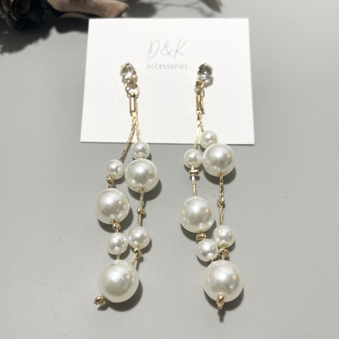 No.12  上品　ロングタッセルパールピアス　結婚式　パーティー ハンドメイドのアクセサリー(ピアス)の商品写真