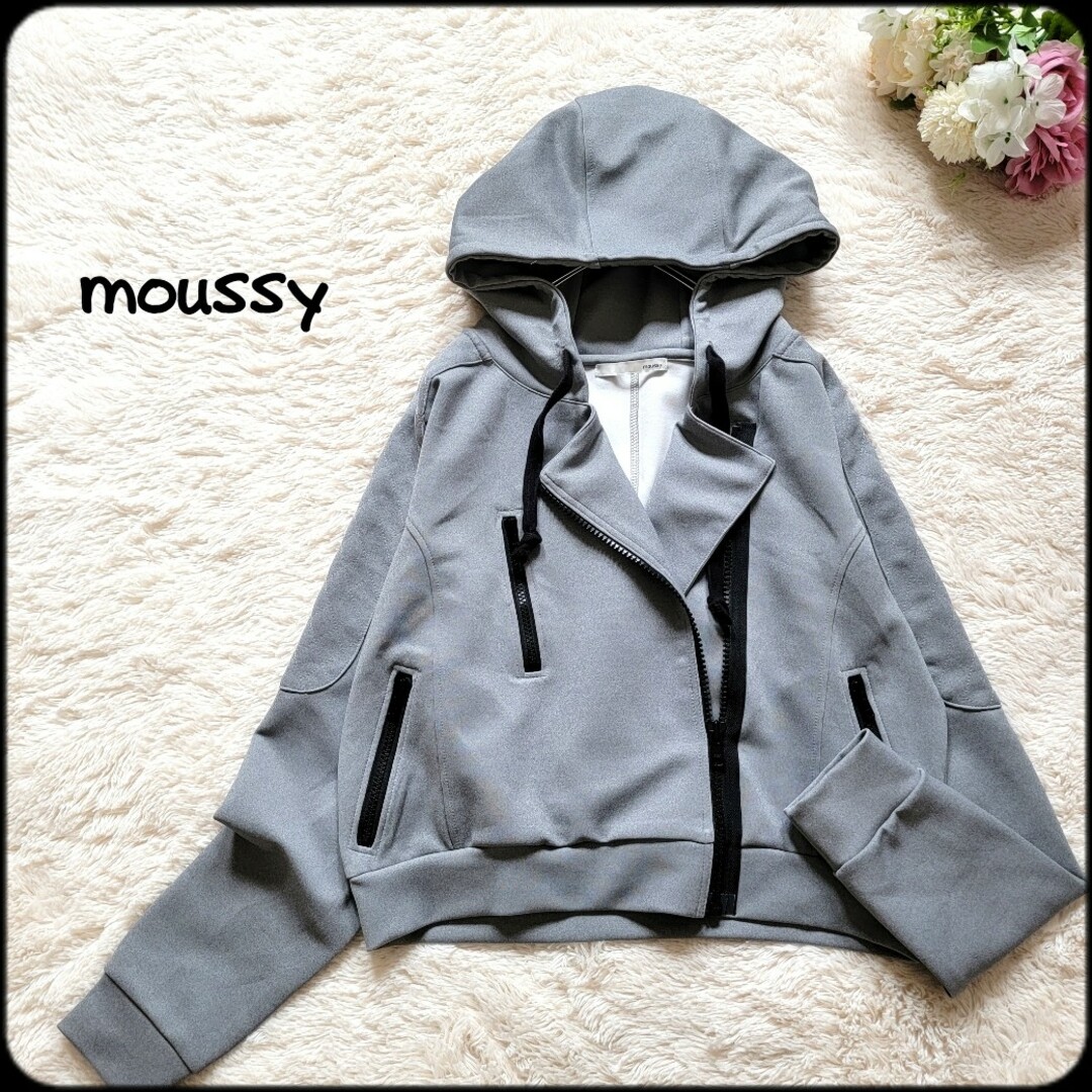 moussy(マウジー)のマウジー●ライダース2wayデザイン♪エルボーパッチジップアップフードパーカー レディースのトップス(パーカー)の商品写真