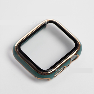 Apple Watch 文字盤 ケースカバー 45mm　グリーン+ゴールド(その他)