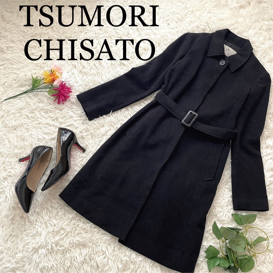 TSUMORI CHISATO(ツモリチサト)の【大人気】ツモリチサト　ステンカラーウールコート　ベルデット　黒 レディースのジャケット/アウター(ロングコート)の商品写真