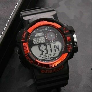 デジタル腕時計多機能 ボーイズ（キッズ）から大人まで 黒×赤(腕時計)
