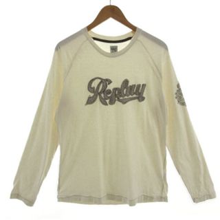 リプレイ(Replay)のREPLAY Tシャツ 長袖 ロンT ロゴパッチワーク アイボリー L(Tシャツ/カットソー(七分/長袖))