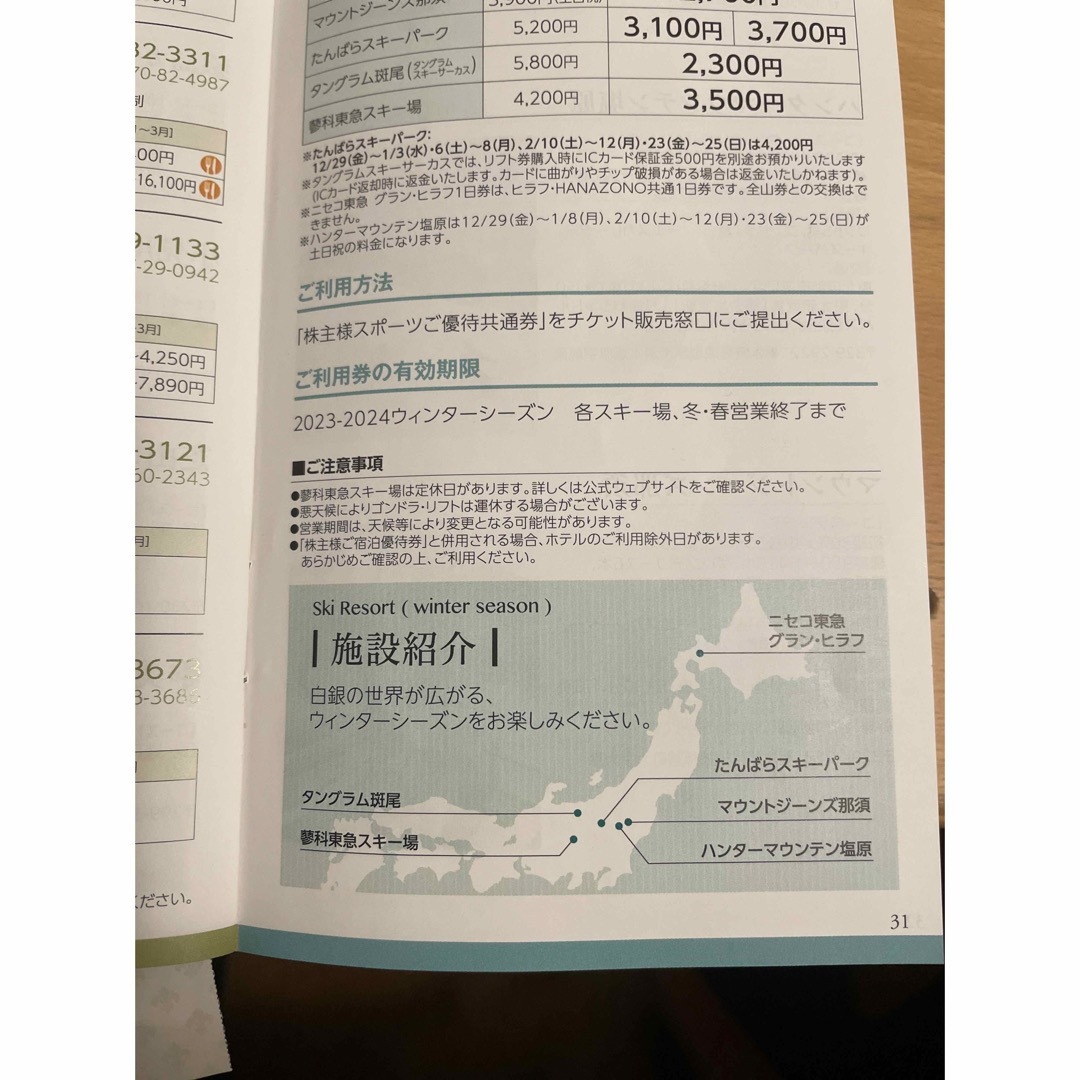 東急系　スキー場　リフト券の割引券　2枚4名さま分 チケットの施設利用券(スキー場)の商品写真