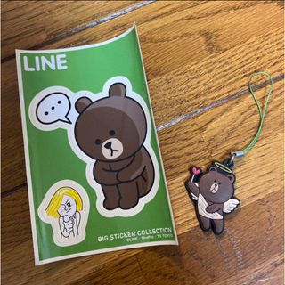 LINE　ブラウン　ステッカー　ラバーストラップ(キャラクターグッズ)