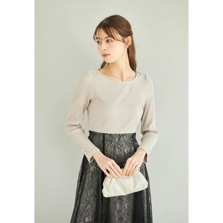 トッコクローゼット(TOCCO closet)のリボン＆パール付きハイウエスト切り替えレースドッキングワンピース(ロングワンピース/マキシワンピース)