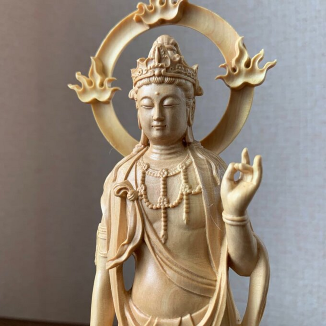 仏像　木彫　菩薩 新品】観音菩薩立像 20cm 天然木製(柘植ツゲ) 観音像 木彫仏像