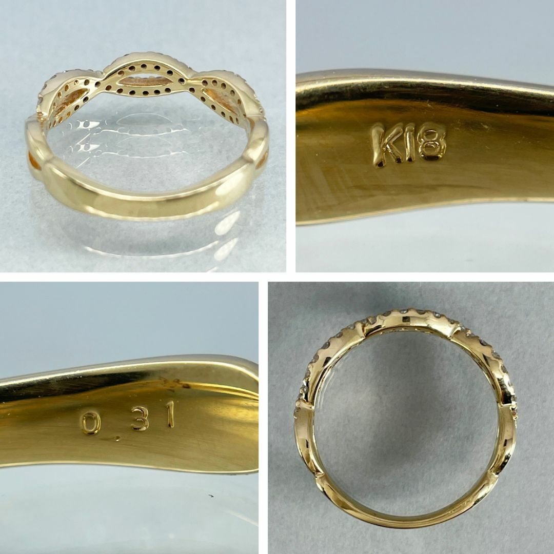 K18 天然ダイヤモンド 0.31ct ウェーブ リング レディースのアクセサリー(リング(指輪))の商品写真