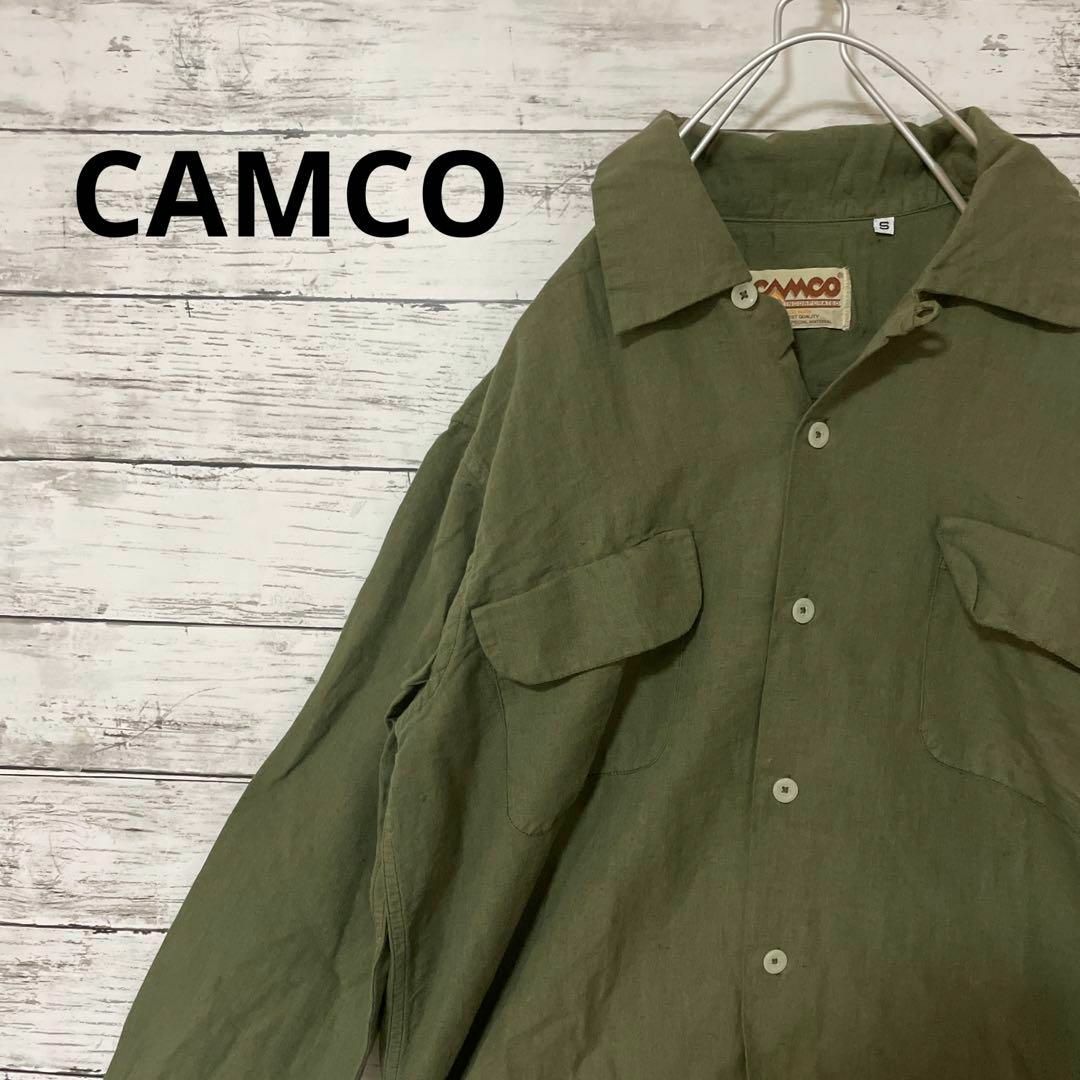 camco(カムコ)のCAMCO リネン混オープンカラーシャツ 開襟シャツ カーキ ミリタリー 麻 メンズのトップス(シャツ)の商品写真