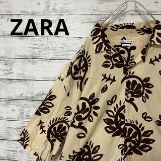 ZARA アロハシャツ オープンカラーシャツ 開襟シャツ 総柄 リネン混 XL