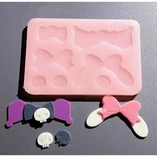 シリコンモールド　垂れ耳　デビル　リボン　ドクロ　トレカケース　デコパーツ　装飾(各種パーツ)
