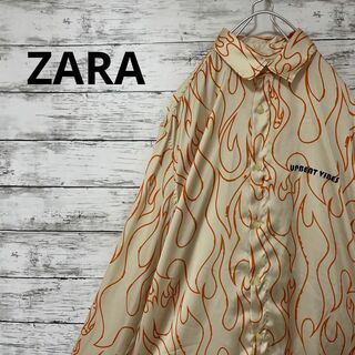 ザラ(ZARA)のZARA ファイヤーパターン サテンシャツ 総柄 個性的 激レア 入手困難(シャツ)