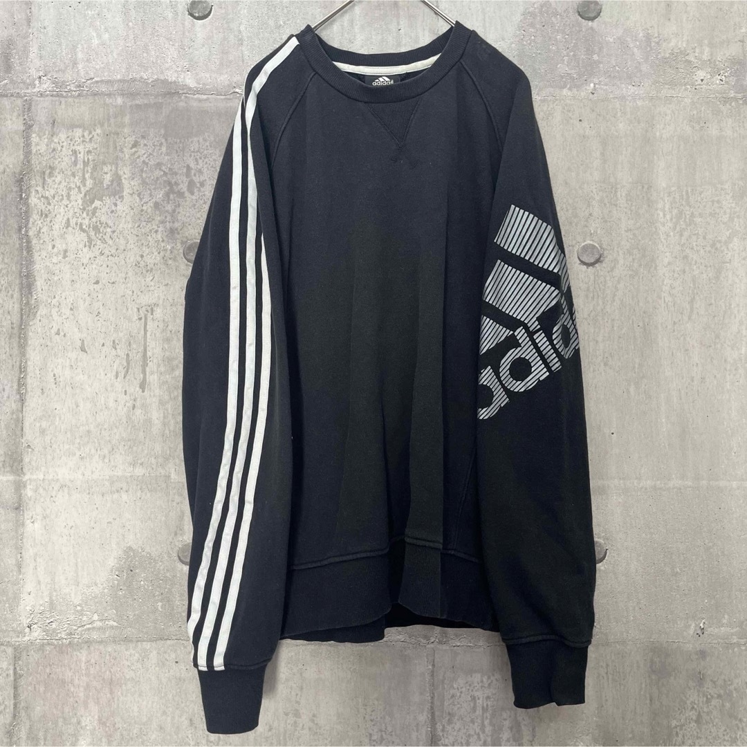 adidas(アディダス)のadidas  アディダス スウェット Ｌ  ブラック　黒 長袖  プルオーバー メンズのトップス(スウェット)の商品写真