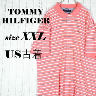 トミーヒルフィガー(TOMMY HILFIGER)の【US古着◎】トミーヒルフィガー 刺しゅうロゴ ボーダー ポロシャツ(ポロシャツ)