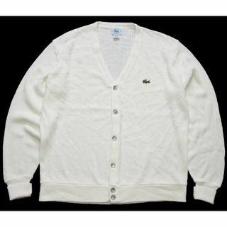 80s USA製 IZOD LACOSTE ラコステ ワンポイント パール編み アクリルニット カーディガン 白 L★ビンテージ オールド ロゴ グランジ