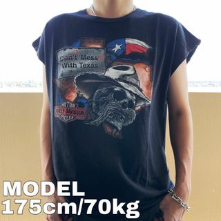 ハーレーダビッドソン(Harley Davidson)のハーレーダビッドソン ノースリーブ Tシャツ カットオフ ドクロ 2XL 黒(Tシャツ/カットソー(半袖/袖なし))