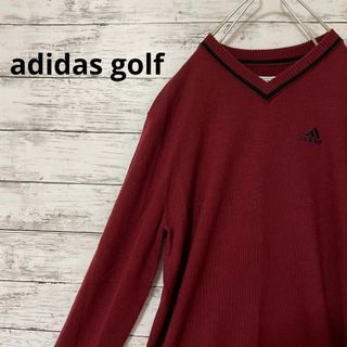 アディダス(adidas)のadidas golf Vネックセーター ロゴ 刺繍 ライン ゴルフ ボルドー(ニット/セーター)