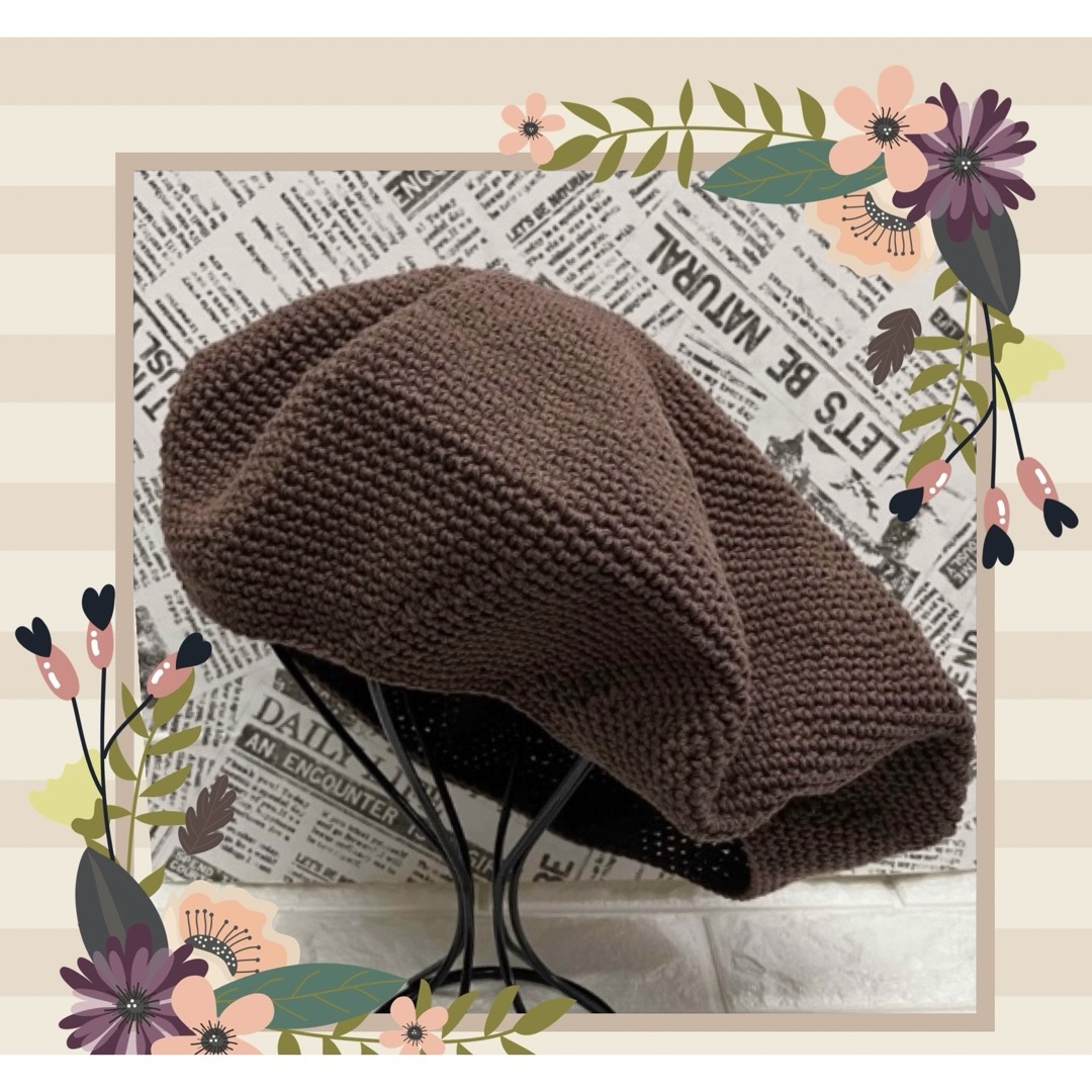 ハンドメイド　手編み　ベレー帽　年中使える綿100 メンズの帽子(ハンチング/ベレー帽)の商品写真
