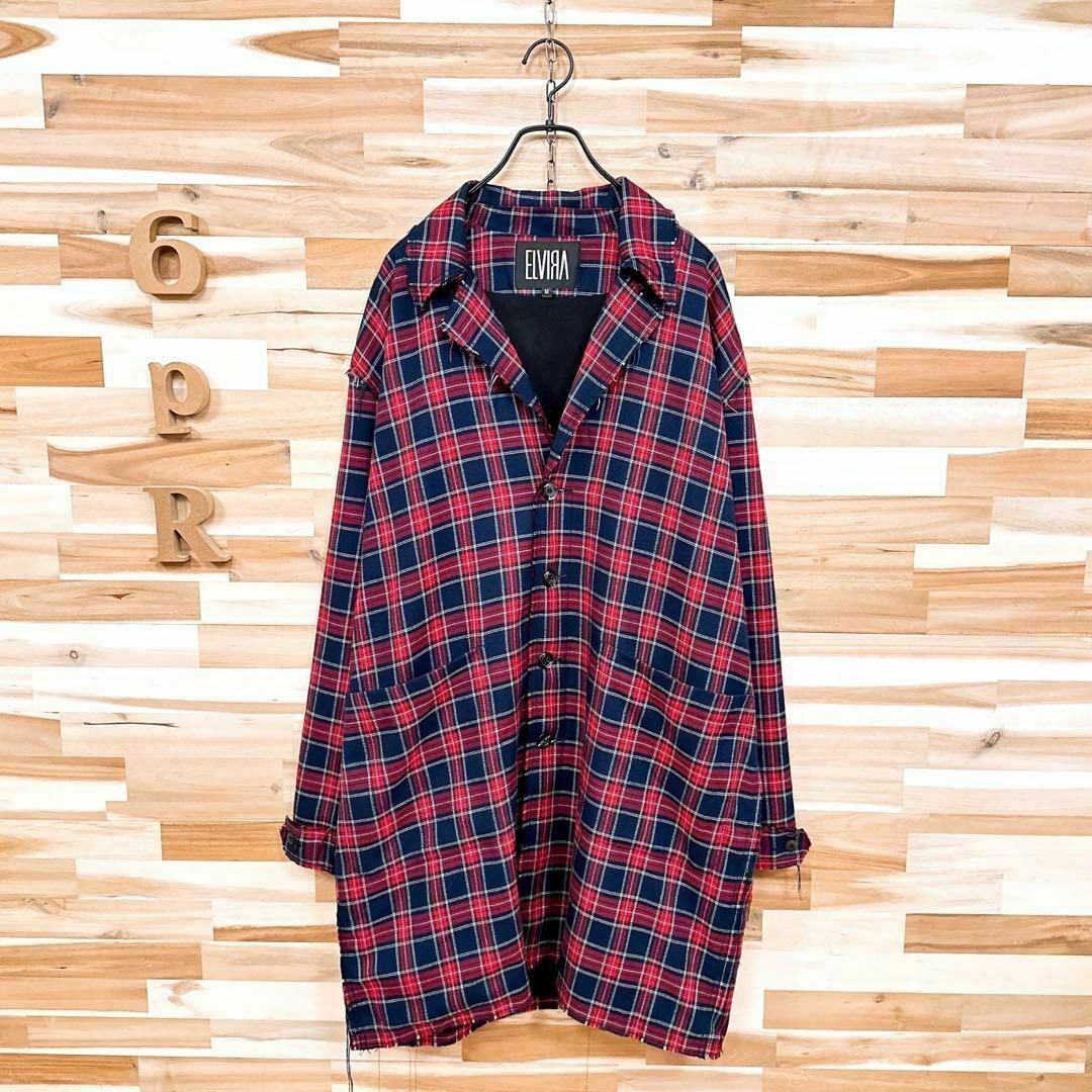 オシャレ【エルヴィラ】チェック柄 カットオフ シャツ コート M オシャレ【エルヴィラ】チェック柄 カットオフ シャツ コート M