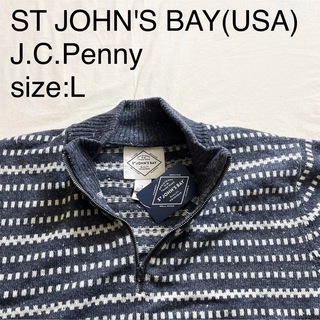 ジェーシーペニー(J.C.PENNEY)のST JOHN'S BAY(USA)ビンテージハーブジップコットンニット(ニット/セーター)