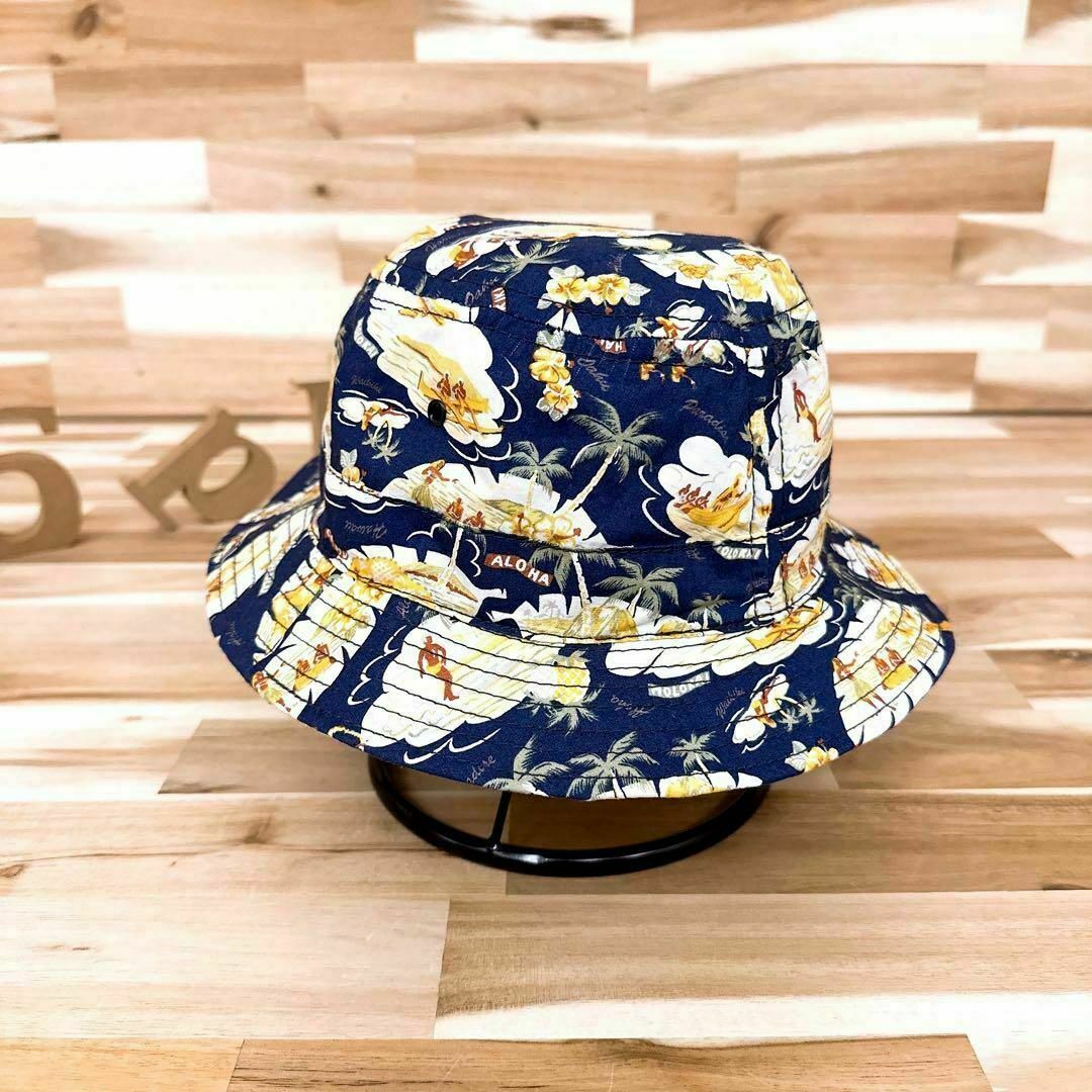 NEW YORK HAT(ニューヨークハット)の【ニューヨークハット】アロハ ハワイアン ハット トロピカル 海 L 紺×白 メンズの帽子(ハット)の商品写真