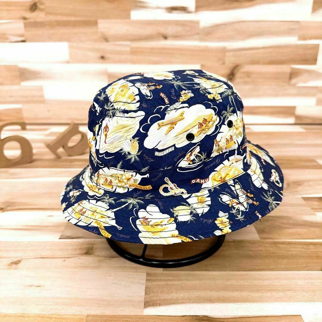 NEW YORK HAT(ニューヨークハット)の【ニューヨークハット】アロハ ハワイアン ハット トロピカル 海 L 紺×白 メンズの帽子(ハット)の商品写真
