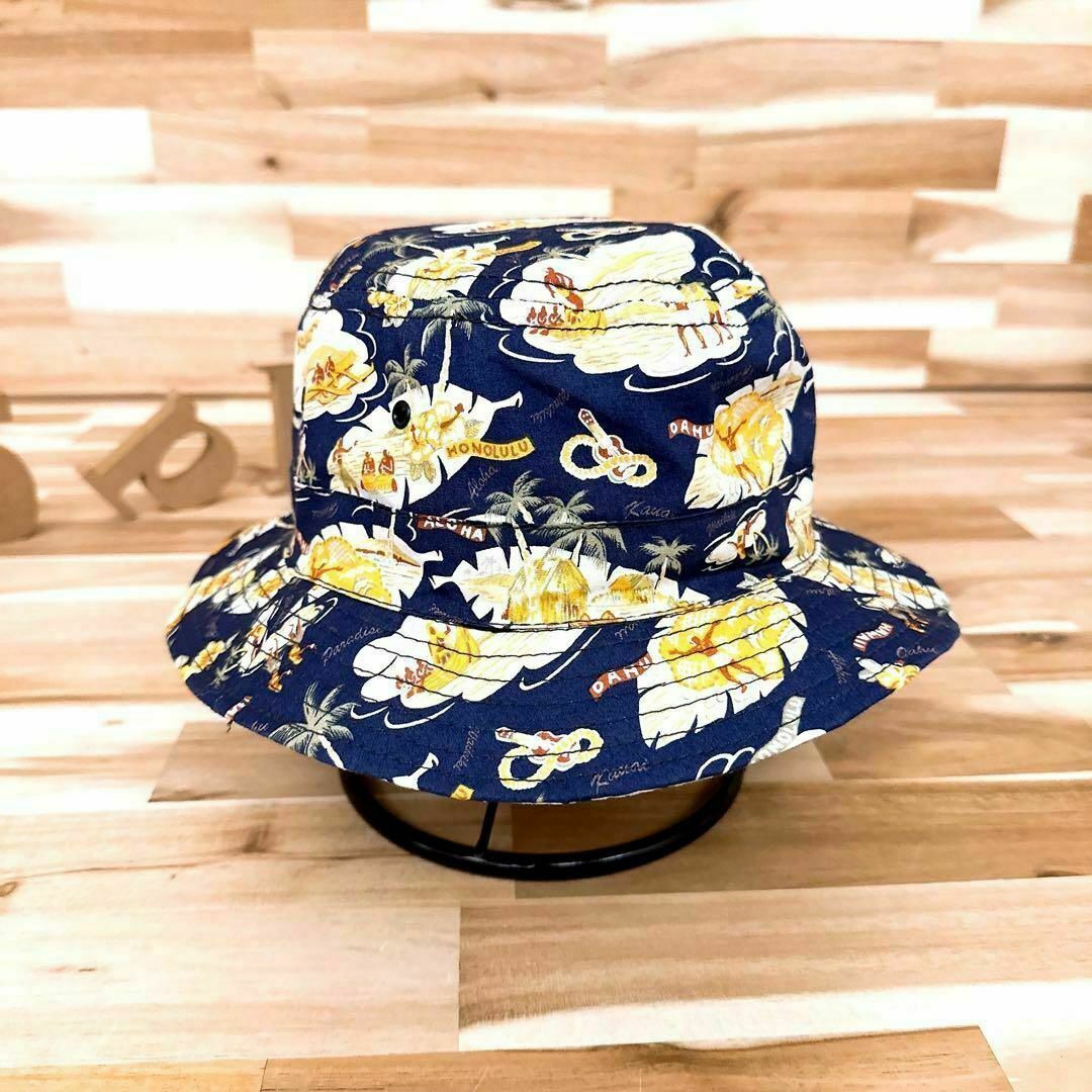 NEW YORK HAT(ニューヨークハット)の【ニューヨークハット】アロハ ハワイアン ハット トロピカル 海 L 紺×白 メンズの帽子(ハット)の商品写真