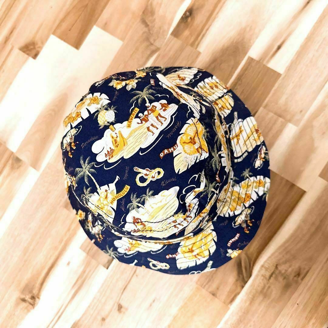 NEW YORK HAT(ニューヨークハット)の【ニューヨークハット】アロハ ハワイアン ハット トロピカル 海 L 紺×白 メンズの帽子(ハット)の商品写真