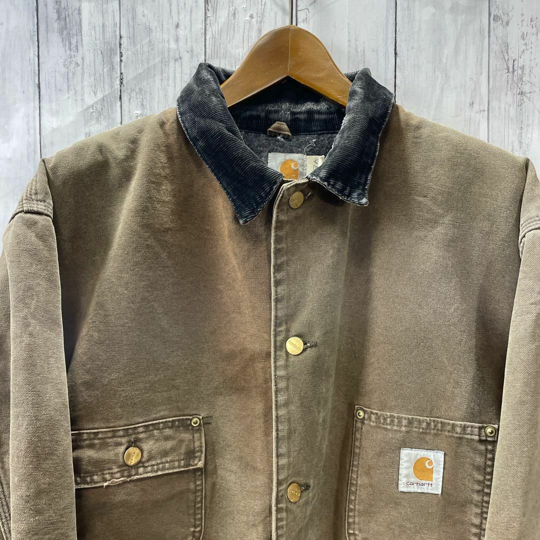 carhartt(カーハート)の80年代星タグカーハート　人気の茶色　ミシガンチョコアート　カバーオール　古着 メンズのジャケット/アウター(ブルゾン)の商品写真