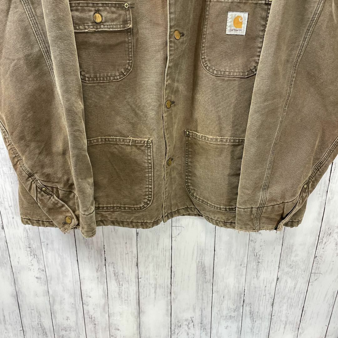 carhartt(カーハート)の80年代星タグカーハート　人気の茶色　ミシガンチョコアート　カバーオール　古着 メンズのジャケット/アウター(ブルゾン)の商品写真