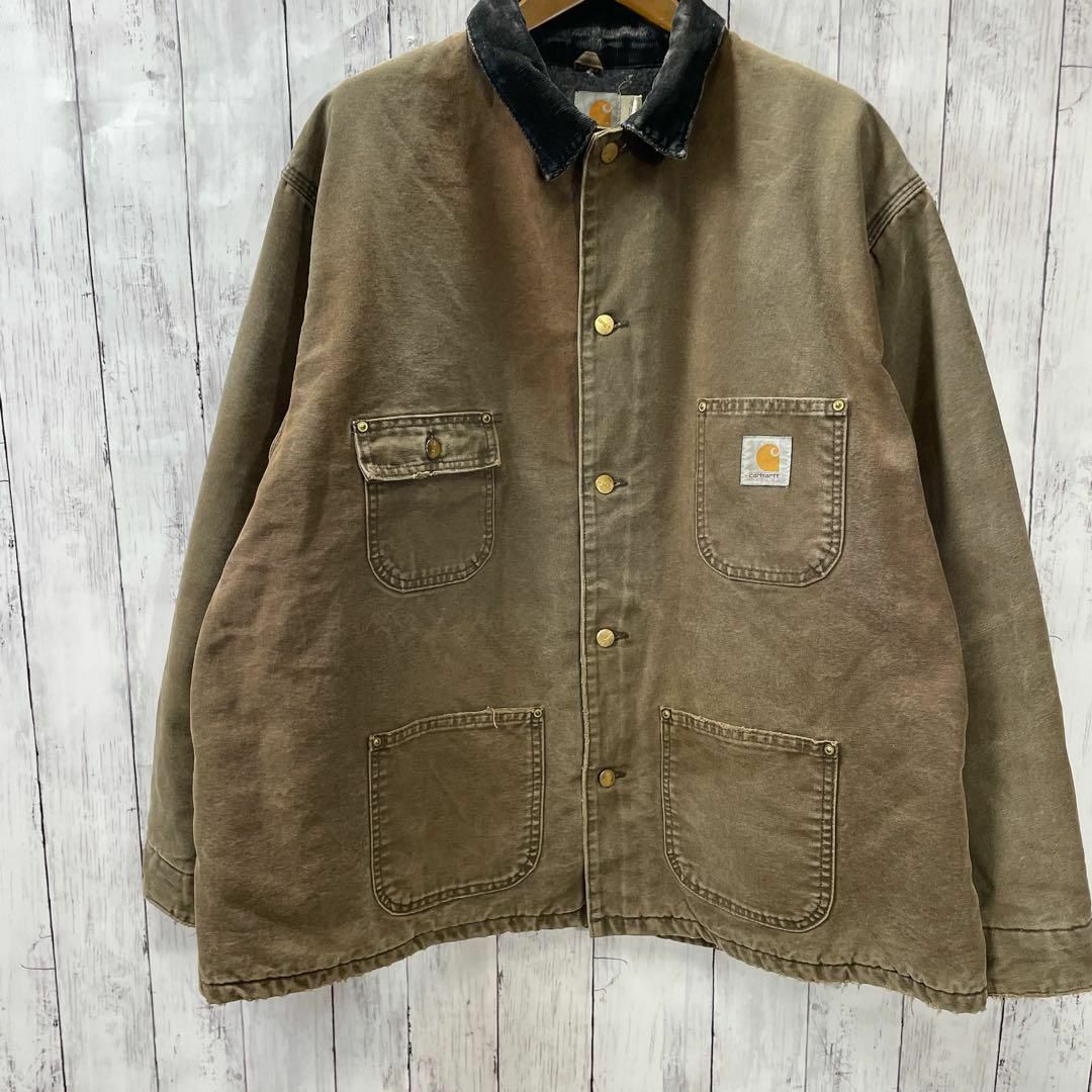 carhartt(カーハート)の80年代星タグカーハート　人気の茶色　ミシガンチョコアート　カバーオール　古着 メンズのジャケット/アウター(ブルゾン)の商品写真