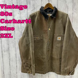 カーハート(carhartt)の80年代星タグカーハート　人気の茶色　ミシガンチョコアート　カバーオール　古着(ブルゾン)