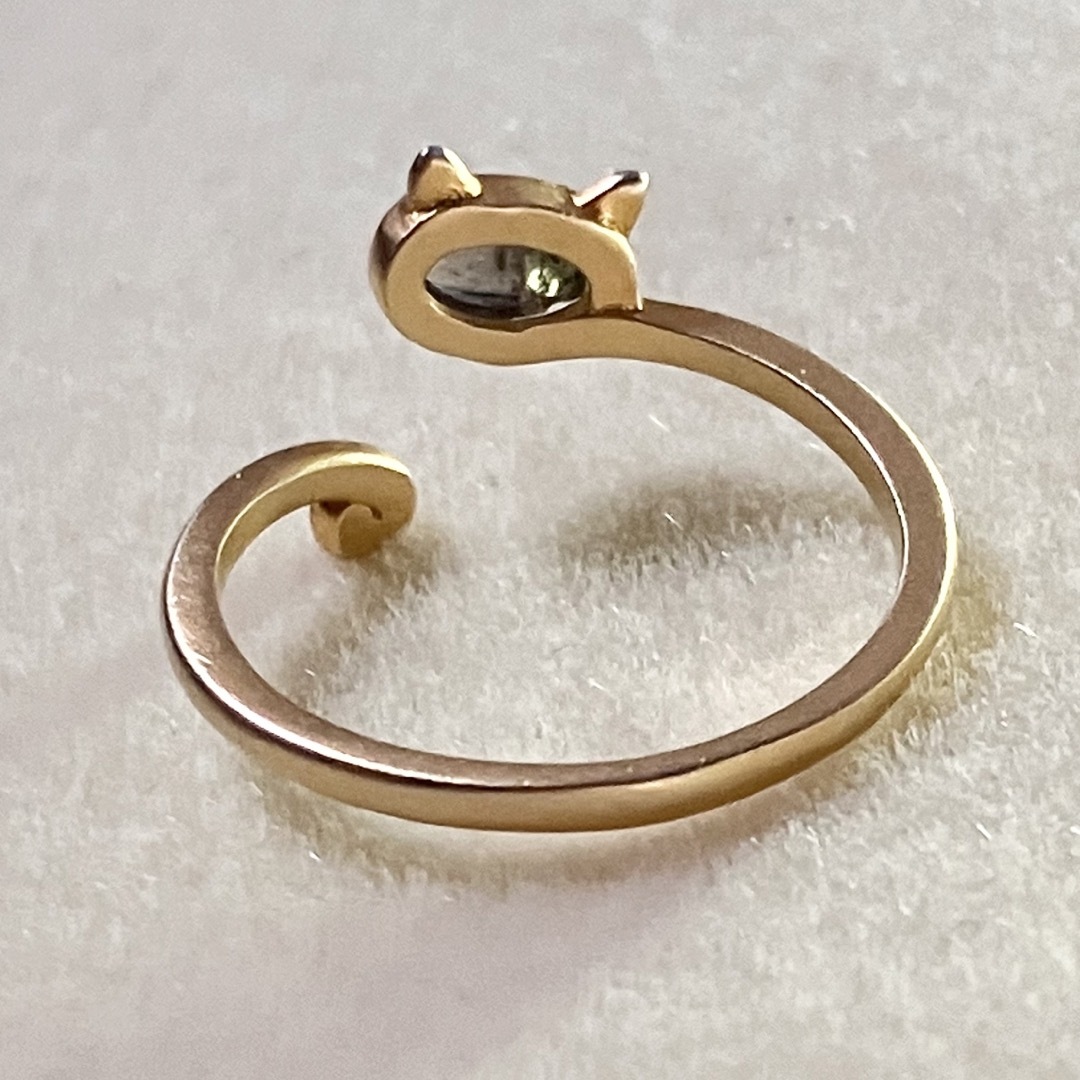 天然石 バイカラートルマリン 猫リング（M）ハンドメイド b レディースのアクセサリー(リング(指輪))の商品写真