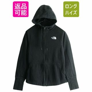 ザノースフェイス(THE NORTH FACE)のノースフェイス フルジップ スウェット フード パーカー レディース S 古着 The North Face アウトドア トレーナー  ワンポイント 薄手 黒(パーカー)