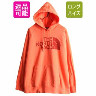 ザノースフェイス(THE NORTH FACE)のノースフェイス プリント スウェット フード パーカー レディース XL アウトドア The North Face トレーナー プルオーバー 裏起毛 オレンジ(パーカー)