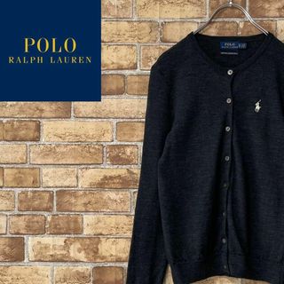 ポロラルフローレン(POLO RALPH LAUREN)のポロ　ラルフローレン　ニットカーディガン　セーター　刺繍ロゴ　古着女子　XS.(カーディガン)