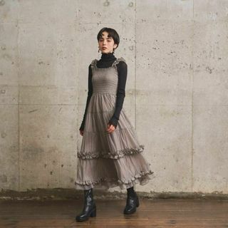 新品 "Ballerina" dot tulle one-piece gray(ロングワンピース/マキシワンピース)