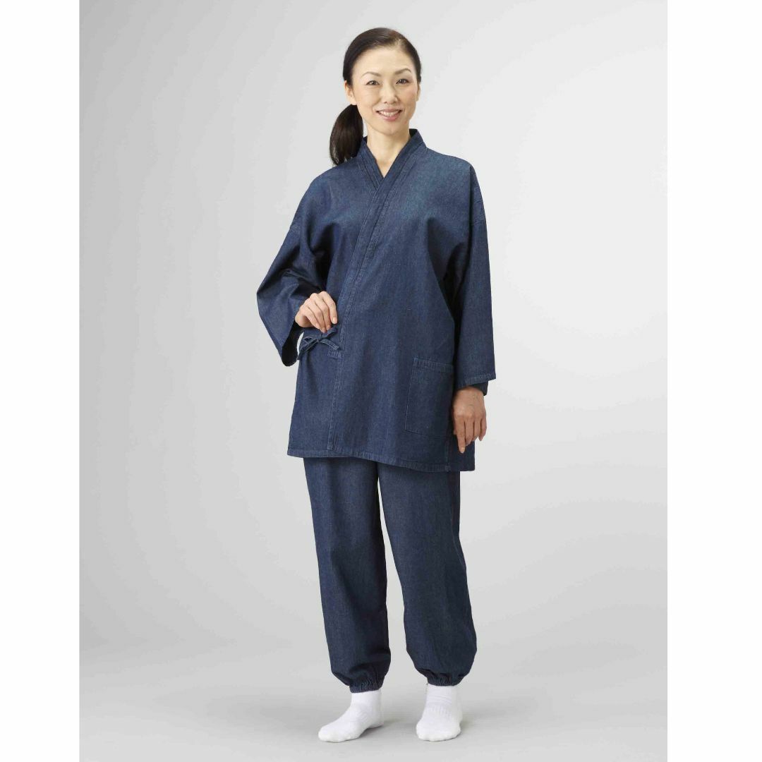 デニム作務衣 インディゴブルー　LLサイズ(身長１７５-１８５ｃｍ)敬老の日 メンズの水着/浴衣(着物)の商品写真