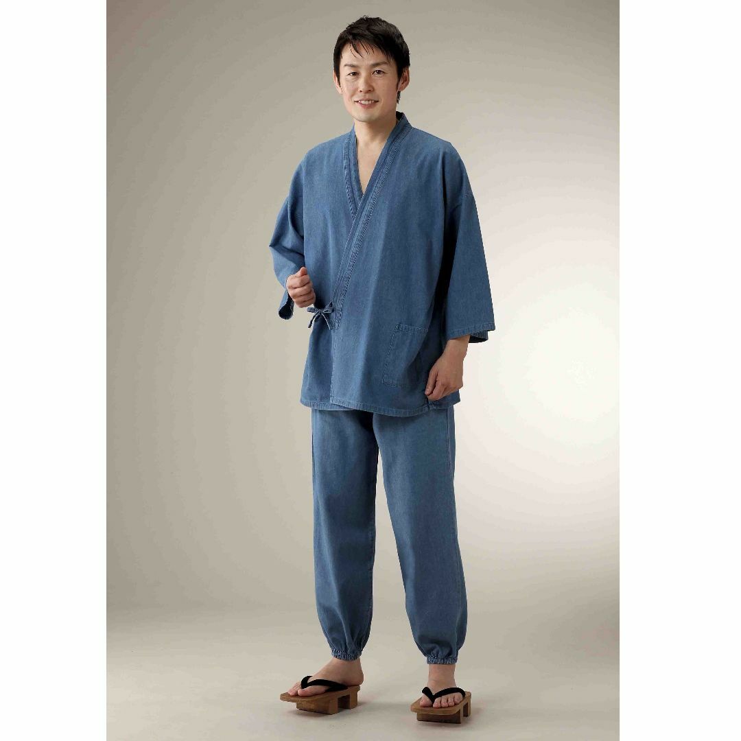 デニム作務衣 インディゴブルー　LLサイズ(身長１７５-１８５ｃｍ)敬老の日 メンズの水着/浴衣(着物)の商品写真
