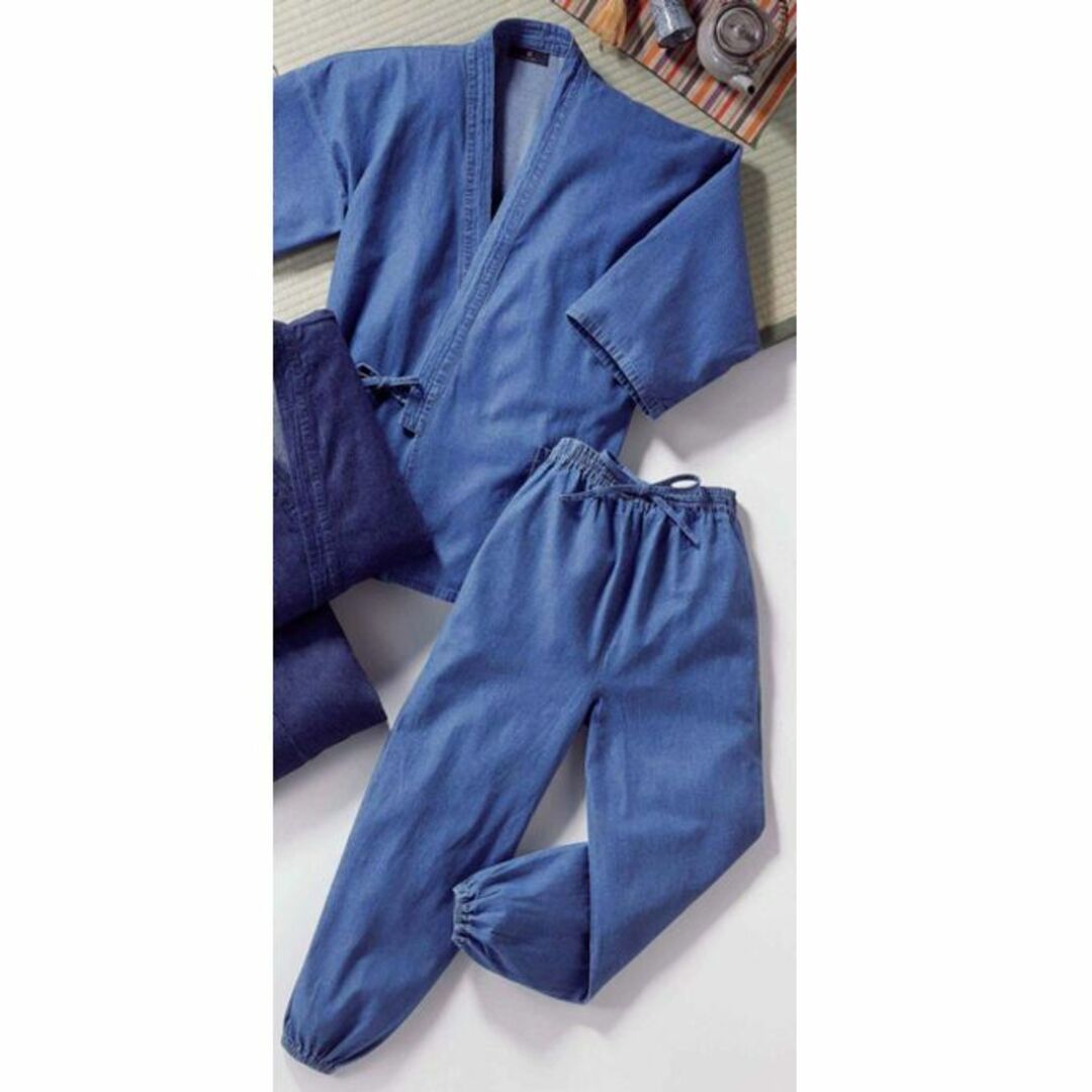デニム作務衣 インディゴブルー　３Lサイズ(身長１７５-１８５ｃｍ)敬老の日 メンズの水着/浴衣(着物)の商品写真