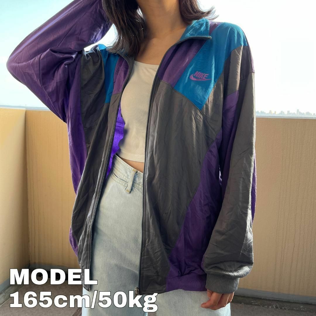 NIKE ナイキ トラックジャケット 90s 配色 ロゴ刺繍 M 紫 グレー 青 | フリマアプリ ラクマ